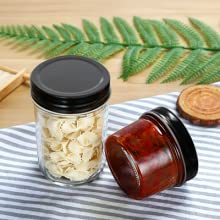 Tampas de Mini Canning Jars With Black, cosmético de vidro do recipiente do frasco do armazenamento, loção, creme, composição 1