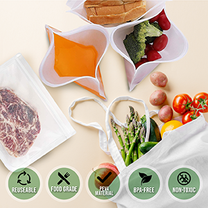 PEVA, silicone, sacos Resealable do alimento do congelador do armazenamento reusável, recipiente hermético do almoço do Zip lockk da prova do escape 3