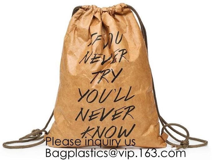 Trouxa do cordão - saco de papel do saco de Tyvek, saco impermeável de Tyvek para o Gym ou curso, dentro da trouxa Zippered Colorf 3 do bolso