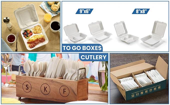A parte superior Compostable remove recipientes de alimento, bagaço descartável natural, Eco-amigável, Sugar Cane Fibers 1