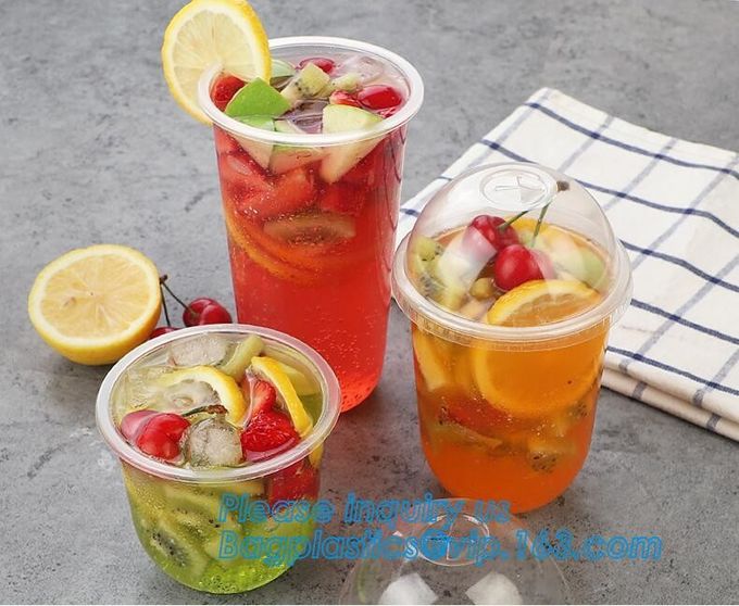 Copos transparentes de Juice Coffee Tea Takeaway Packaging da bebida do copo plástico descartável criativo em forma de u com tampa 16