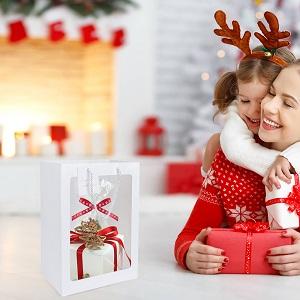 O quadrado dos sacos de papel de Kraft ensaca, saco de papel grosso com a janela para o casamento, partido, aniversário, compra, flor ensaca 6