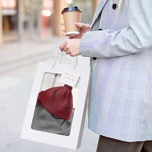 O quadrado dos sacos de papel de Kraft ensaca, saco de papel grosso com a janela para o casamento, partido, aniversário, compra, flor ensaca 5