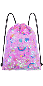 Tela cor-de-rosa iridescente reversível do cordão Backpack+clear Sequin+multi-patterns da lantejoula da sereia