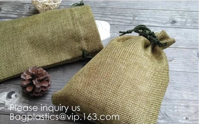 A juta de serapilheira do cordão despede sacos do presente do favor de banquete de casamento do Natal do malote dos doces da joia, pacote natural 11 do cordão da juta