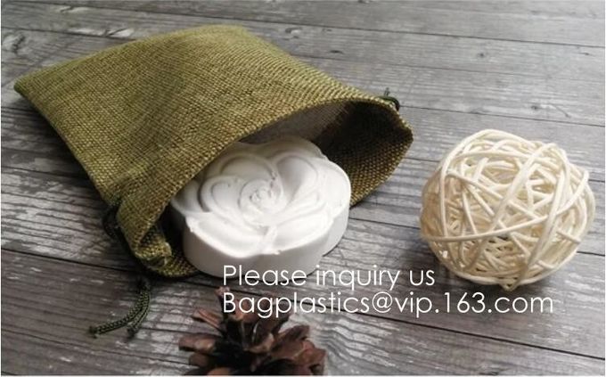 A juta de serapilheira do cordão despede sacos do presente do favor de banquete de casamento do Natal do malote dos doces da joia, pacote natural 10 do cordão da juta