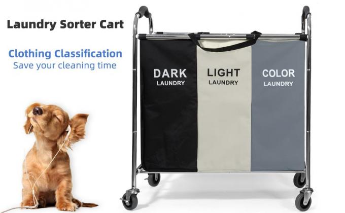 O saco da lavanderia, cesta dobrável do classificador da lavanderia, multi compartimentos, quarto veste o armazenamento, lavando a cesta 0