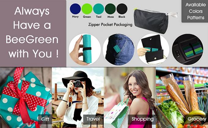 O punho da extra grande ensaca os sacos de compras reusáveis da dobradura dobrável lavável reusável, mantimentos com portador do zíper 5